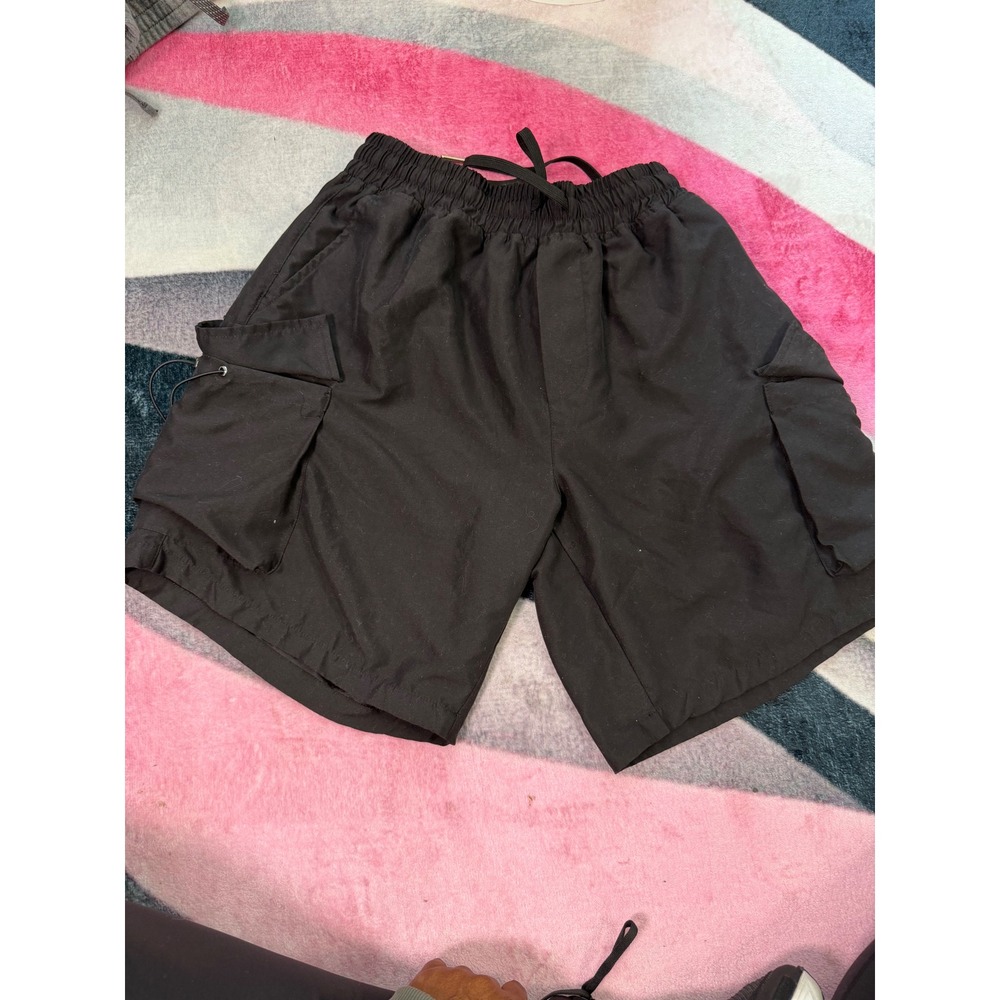 NovaMen Mens Black Cargo Shorts Elastic Waist Drawstring Utility Streetwear M